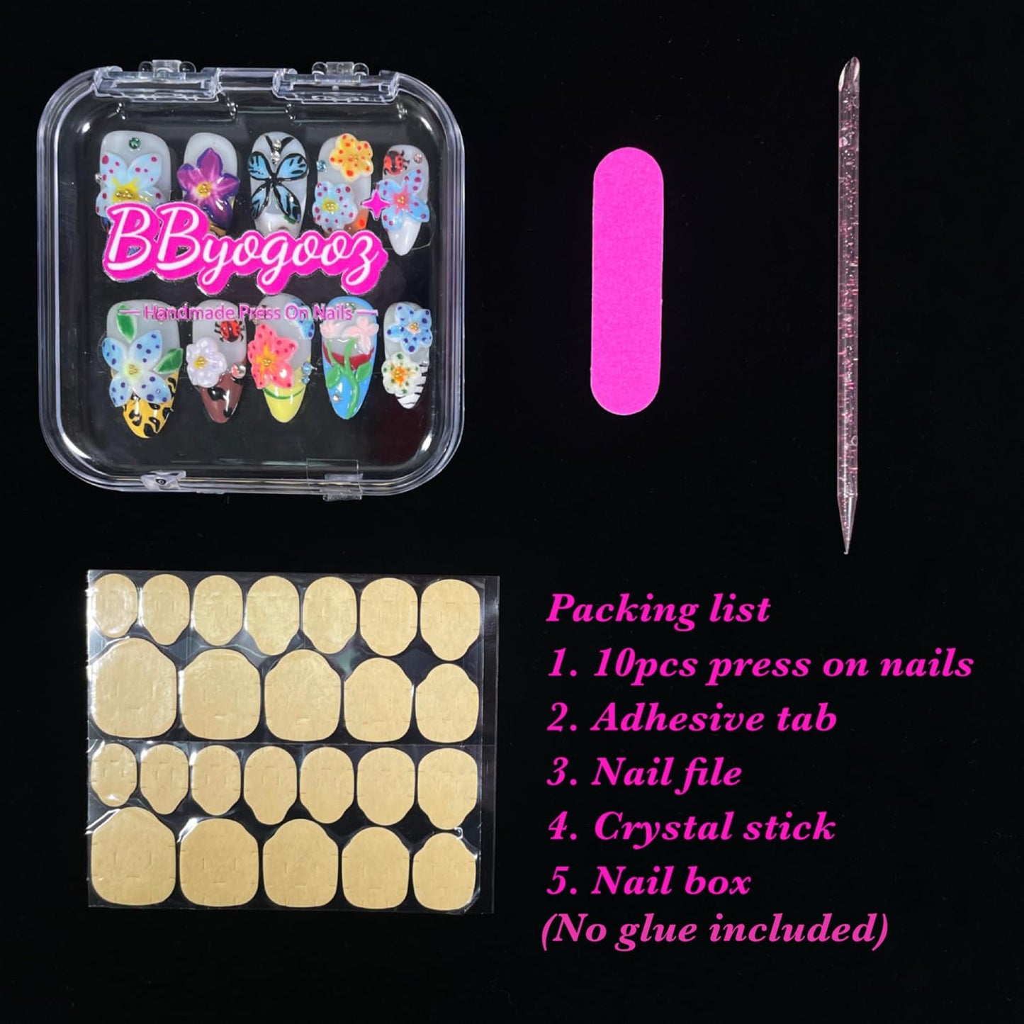 Handmade Press On Nails 3D Floral & Butterfly with Red Ladybug Fake Nails Medium Almond Acrylic Nail Tips Luxury Enchanted Garden Stick on False Nails Dreamy Nails (Garden, M)