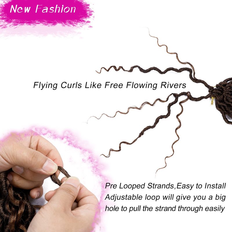 Goddess Locs Crochet Hair 22 Inch 7 Packs Ombre Brown Boho Faux Locs Crochet Hair for Black Women Pre Looped Crochet Locs with Curly Ends (1B/30)
