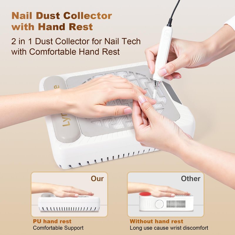 Rechargeable Nail Dust Collector,Portable Dust Collector Nail Tech,40 Speed Adjustable Levels,4000RPM Powerful Suction Nail Vacuum Fan for Acrylic Nail Polishing at Salon & Home