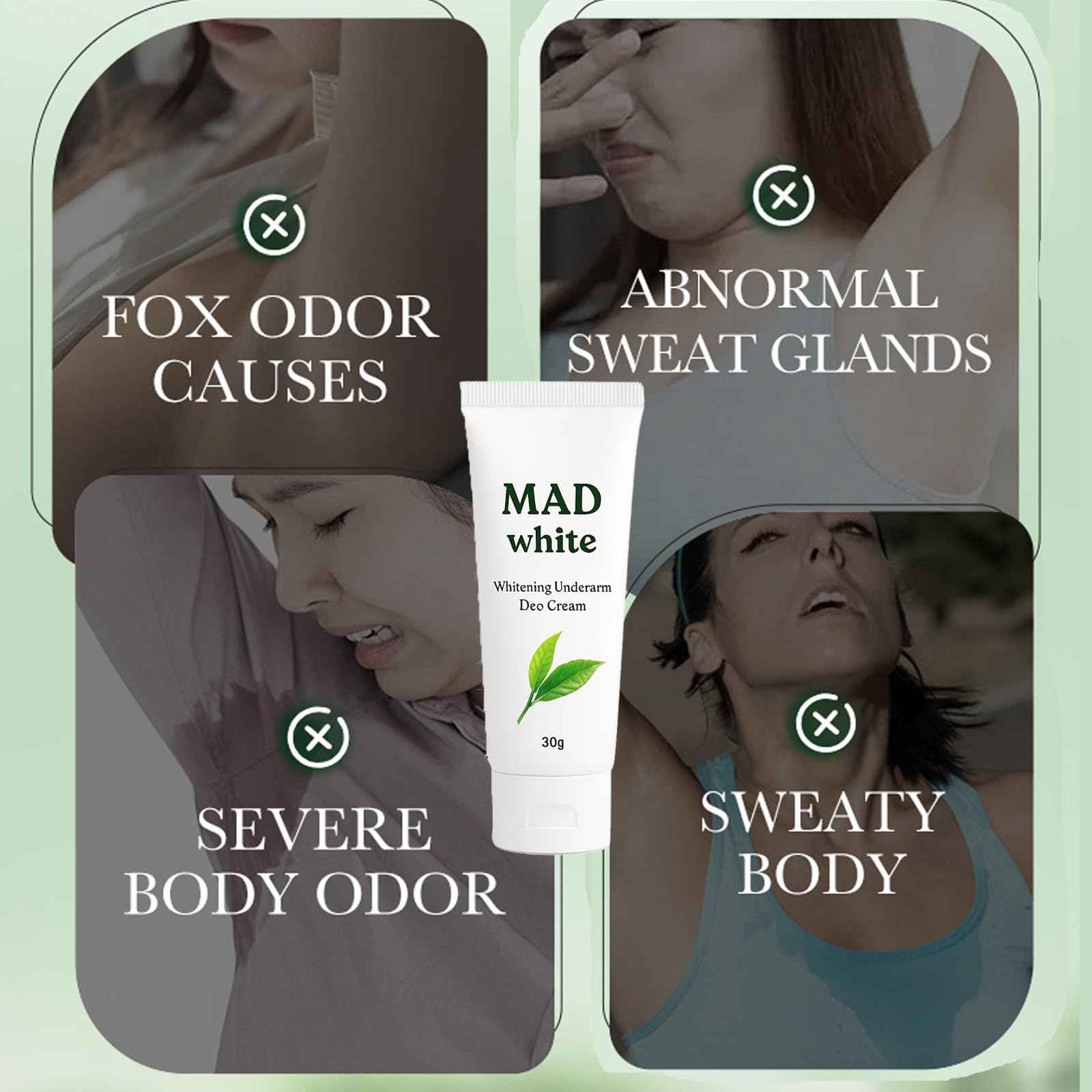 HolaWise MAD WHITE Underarm Deo Cream, for Dark Armpits, Elbows, Knees, for Sensitive Skin 30g (3)