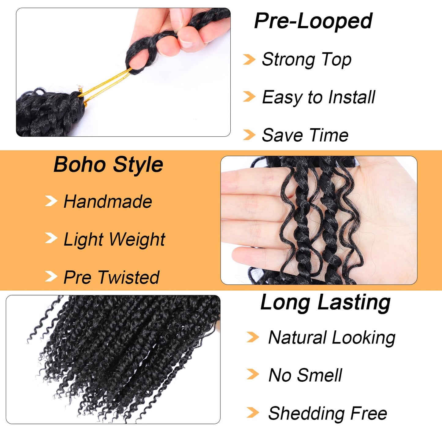 Boho Style Passion Twist Hair 22inch Long Pre-Twisted Crochet Goddess Passion Twist Hair 8Pack Pre Looped Curly Crochet Hair Soft Bohemian New Passion Twist Crochet Braids Hair for Black Women,1b#