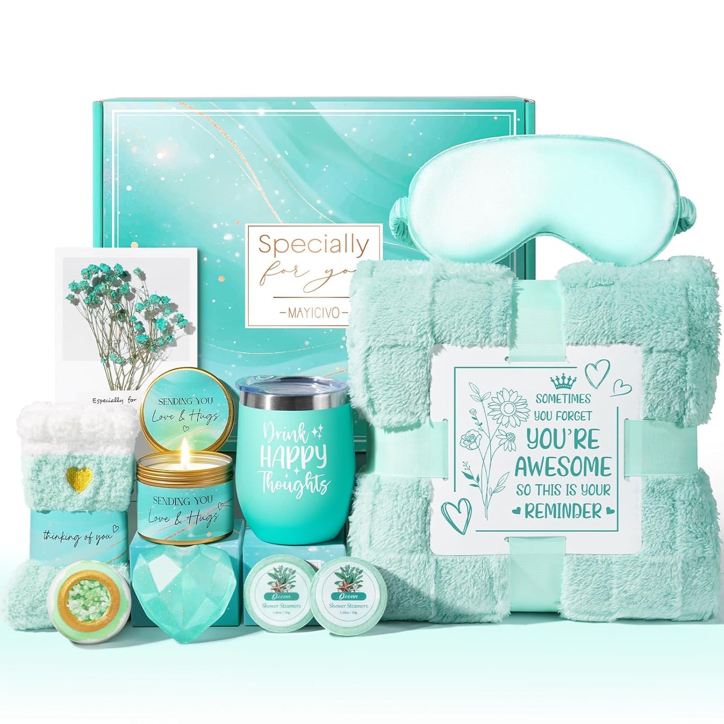 Spa Gift Basket for Women - Ocean Relaxing Self-Care Package with Blanket | Perfect Mother's Day & Birthday Gift for Mom, Wife, Girlfriend, Sister