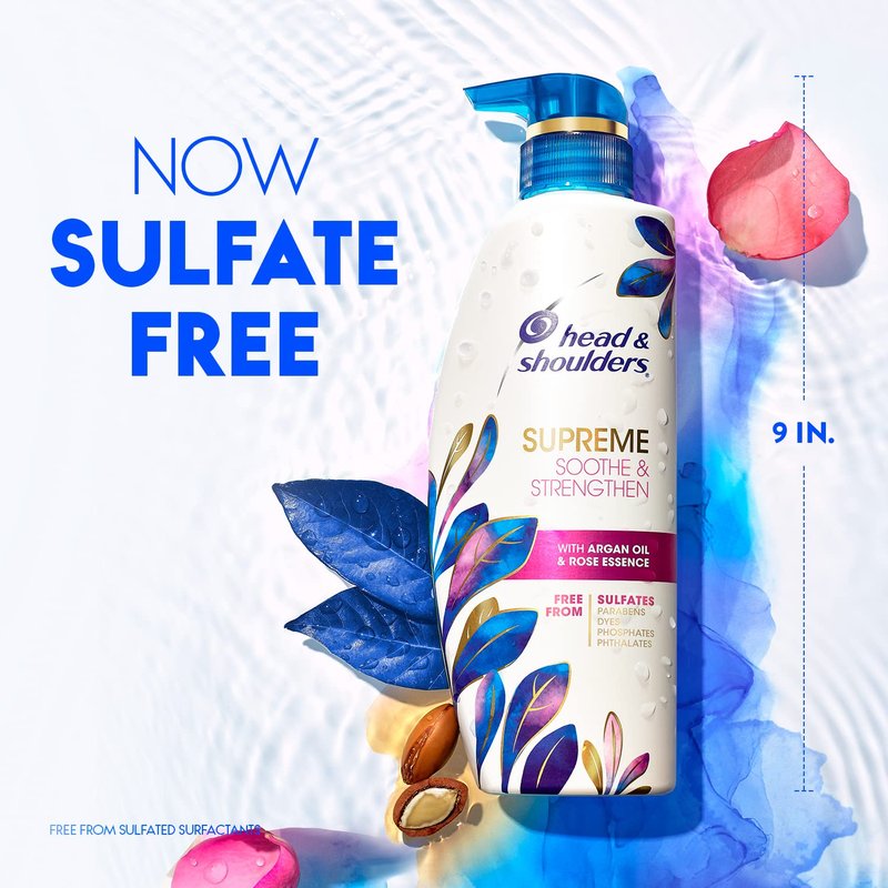 Head & Shoulders Supreme Anti-Dandruff Shampoo - Argan Oil & Rose Essence, 28.2 fl oz | Sulfate-Free, Deep Moisturization