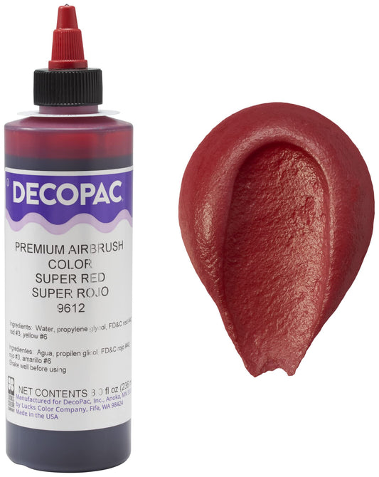 DecoPac Super Red Food Coloring, 8 Fl Oz Airbrush Food Color, Edible Airbrush For Cake Decorating, Cookie Airbrush Coloring, Food Airbrush Kit Add-on, Airbrushes For Cake Decorating 8Fl Oz