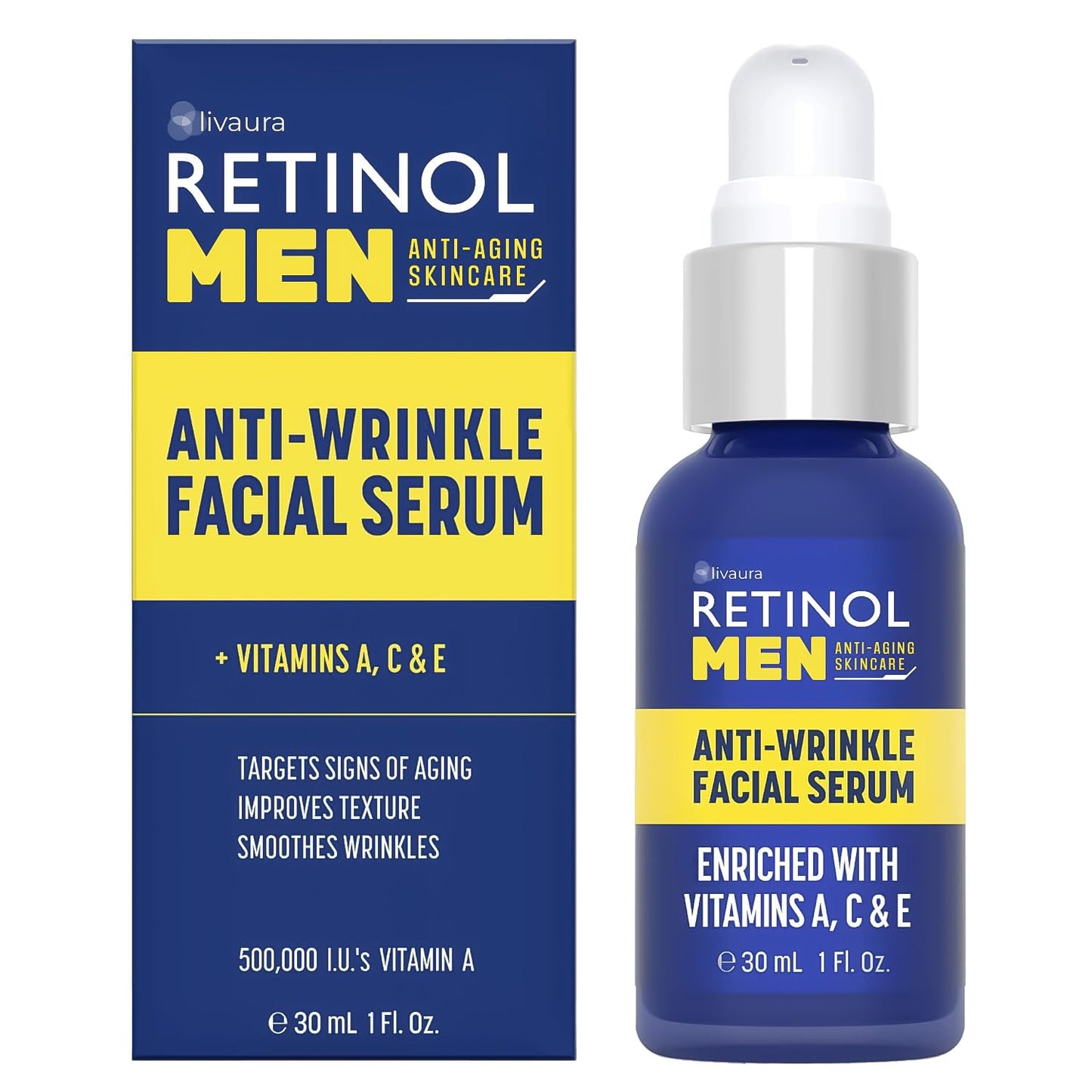 LIVAURA Retinol Men’s Face Serum – Anti Aging Serum for Face, Brightening Serums for Dark Spots & Glow, Hydrating Hyaluronic Acid, Skin Care for Wrinkles & Even Tone, Best Facial Serums