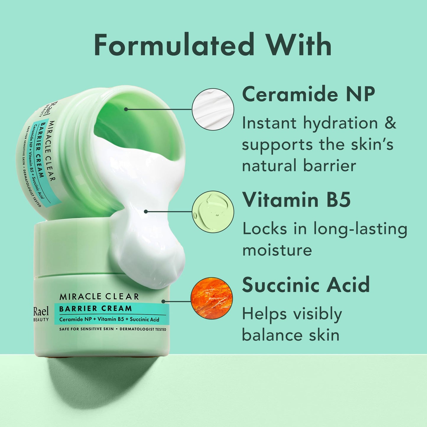 Rael Face Moisturizer, Miracle Clear Barrier Cream – Lightweight Moisturizer with Succinic Acid and Vitamin B5, Hydration, Korean Skin Care (1.8 oz)