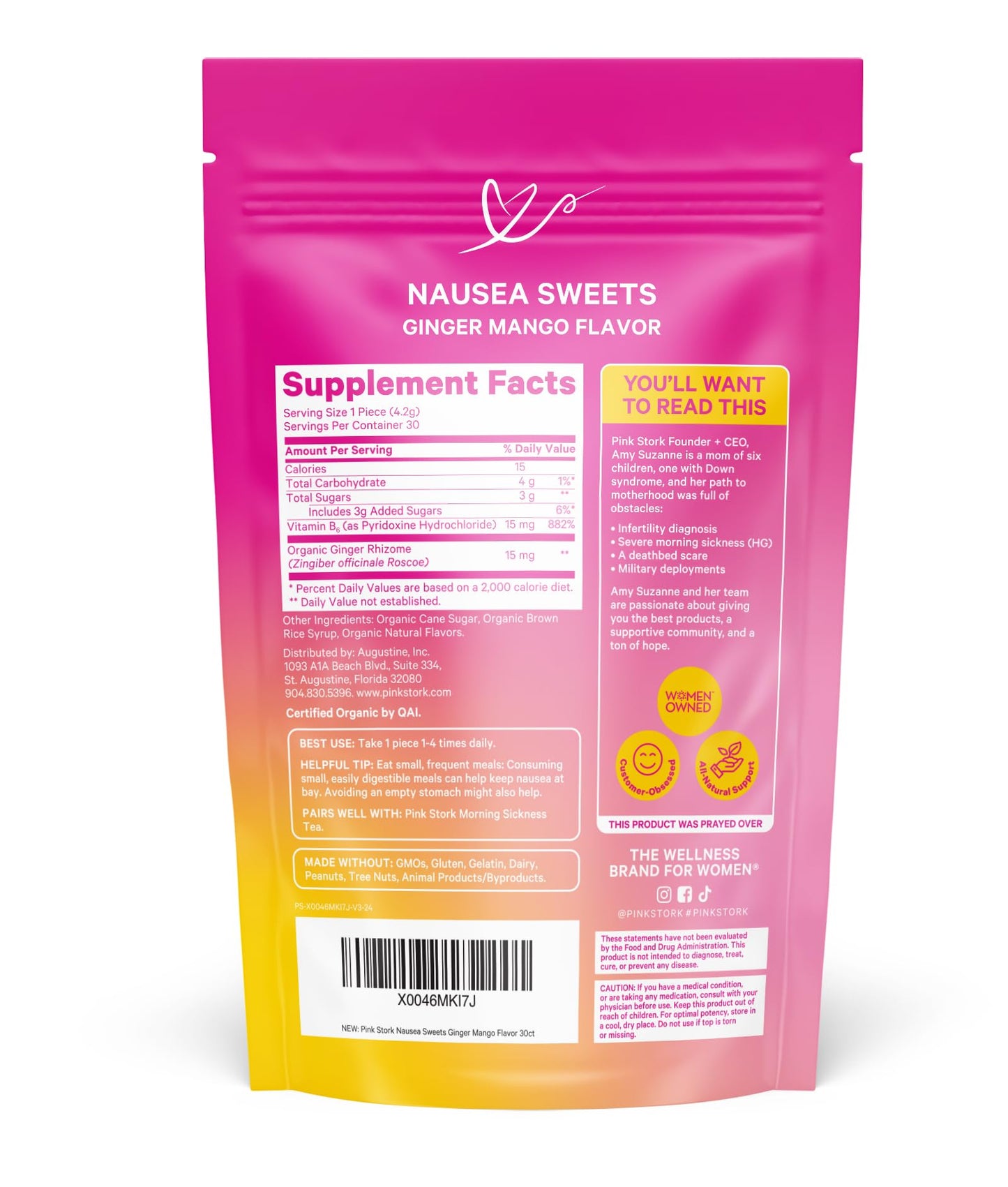 Pink Stork Organic Mango Sweets with Vitamin B6 for Morning Sickness and Motion Sickness, Added Ginger & Vitamin B6, 1st Trimester Pregnancy Must Haves - 30 Wrapped Candies