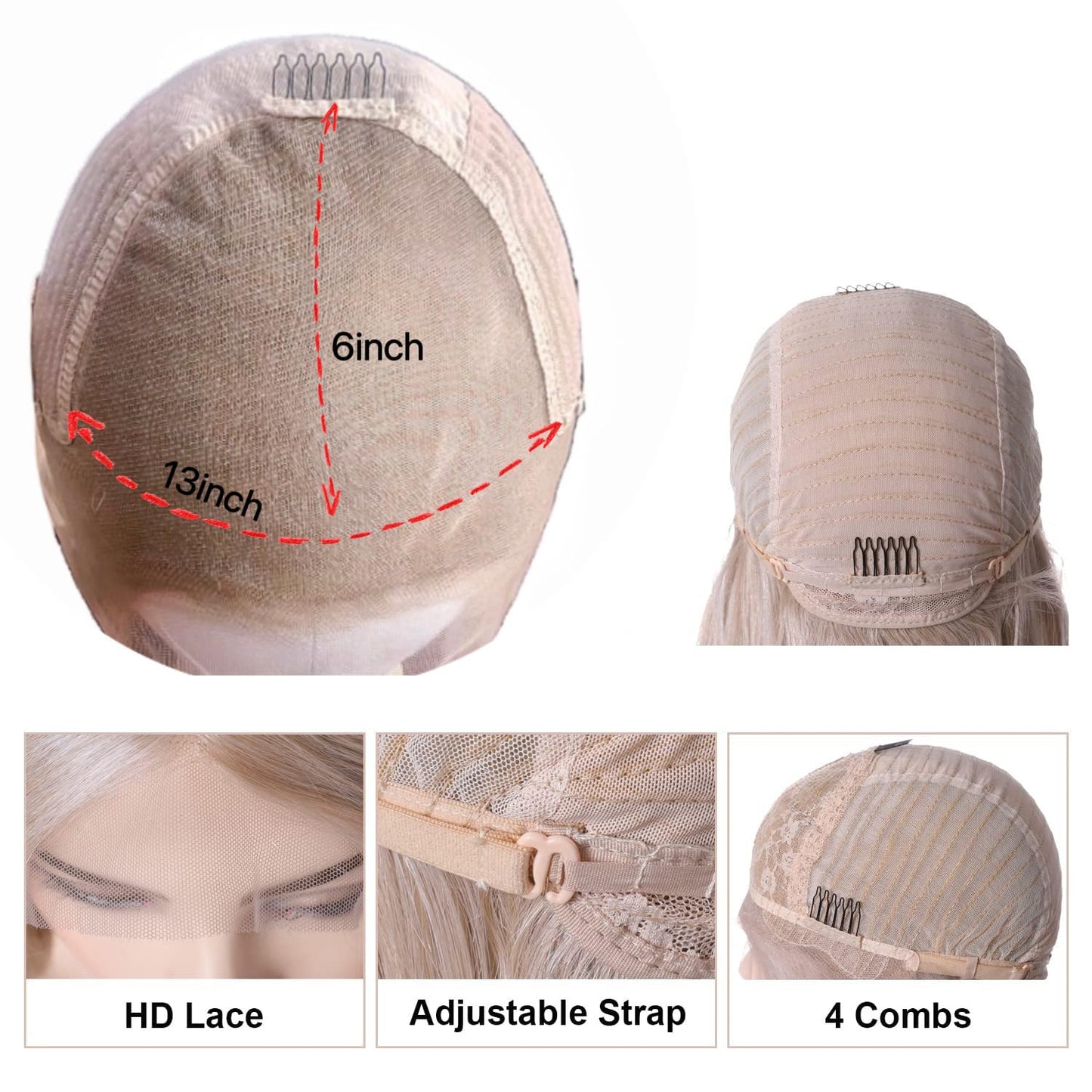 FUHSI Kanekalon Fiber 13×6 Inch Lace Real Natural For Women - Soft & Smooth, Straight Lace Front Wig, Elastic Straps, Comfortable & Adjustable -Color 103# Blonde 250D 22"