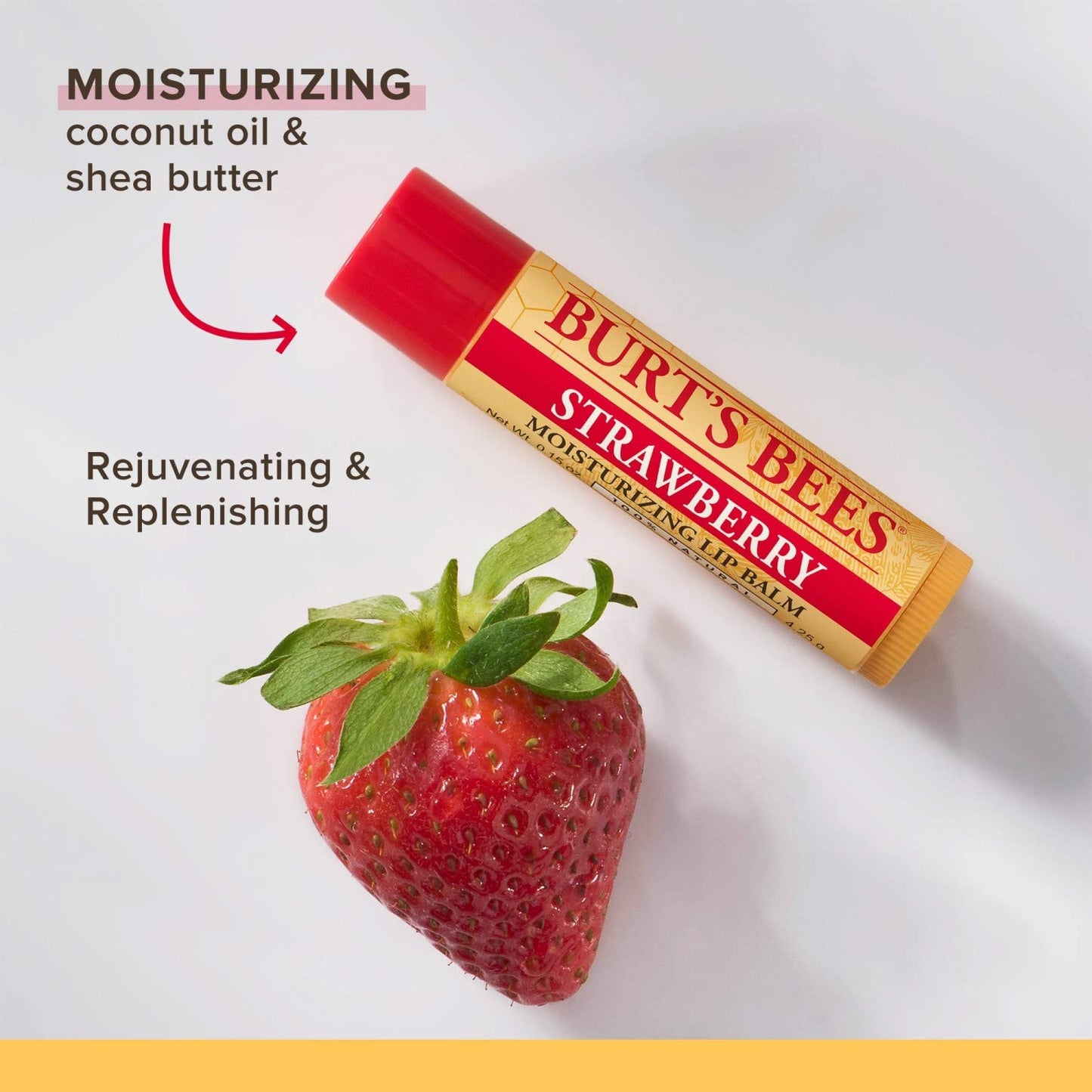 Burt's Bees Natural Strawberry Lip Balm - Moisturizing Beeswax Formula | 4 Tubes