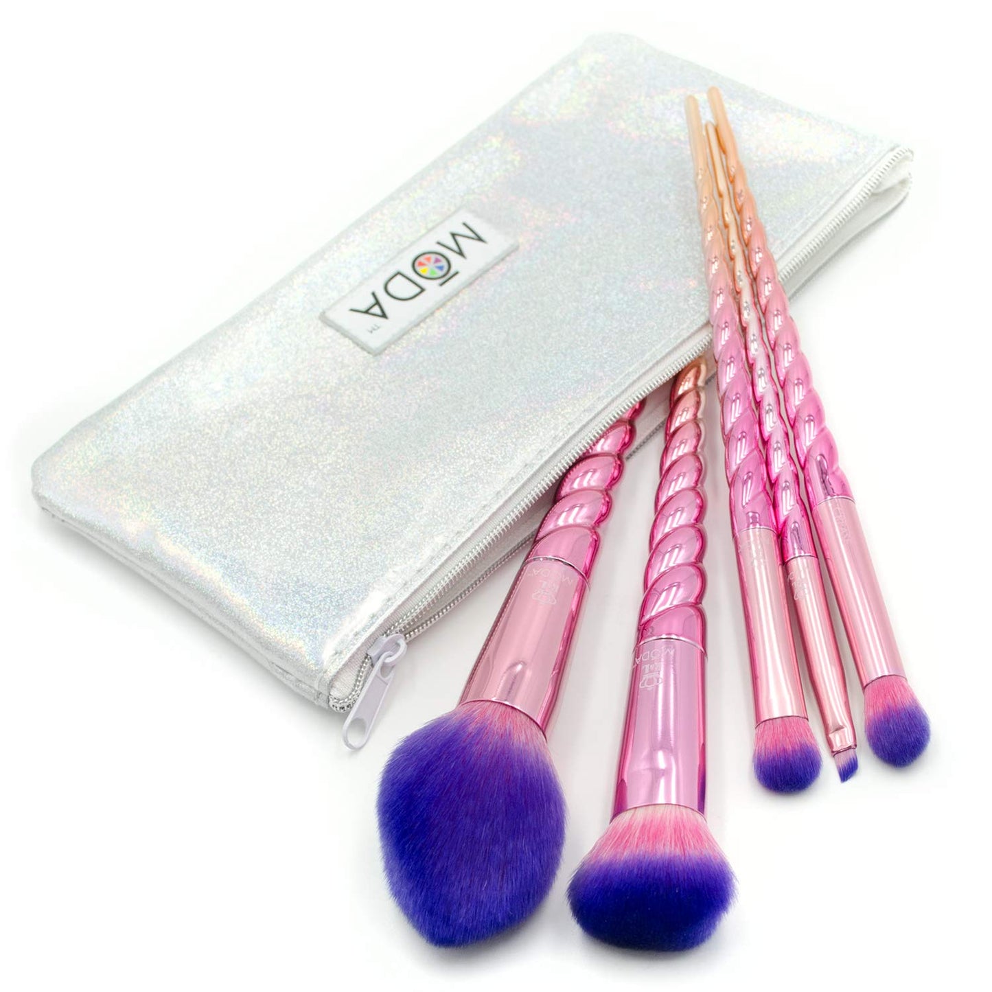 MODA Mythical Star Travel 6pc Makeup Brush Set – Vegan Face & Eye Makeup Brushes with Holographic Travel Case, Soft Synthetic Brushes for Foundation, Blush, Eyeshadow & Blending