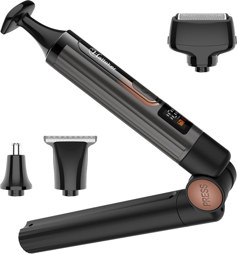 Hatteker Men's Electric Back Shaver & Body Grooming Kit - Cordless Trimmer with LED Display & Adjustable Handle