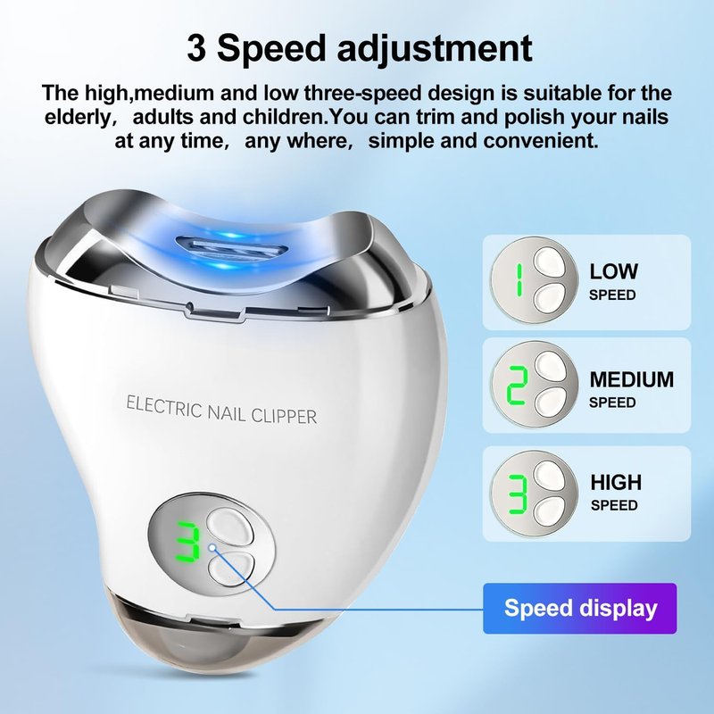Electric Nail Clipper - LED Light & 3 Speed Rechargeable Fingernail Trimmer | Safe for Babies, Seniors & Adults