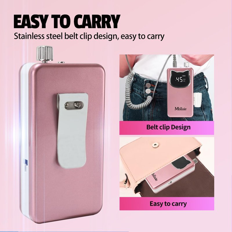 Professional Nail Drill - 45000RPM Electric Portable Efile Kit with 7 Bits | Cordless for Acrylic & Poly Gel Nails (Rose Pink)