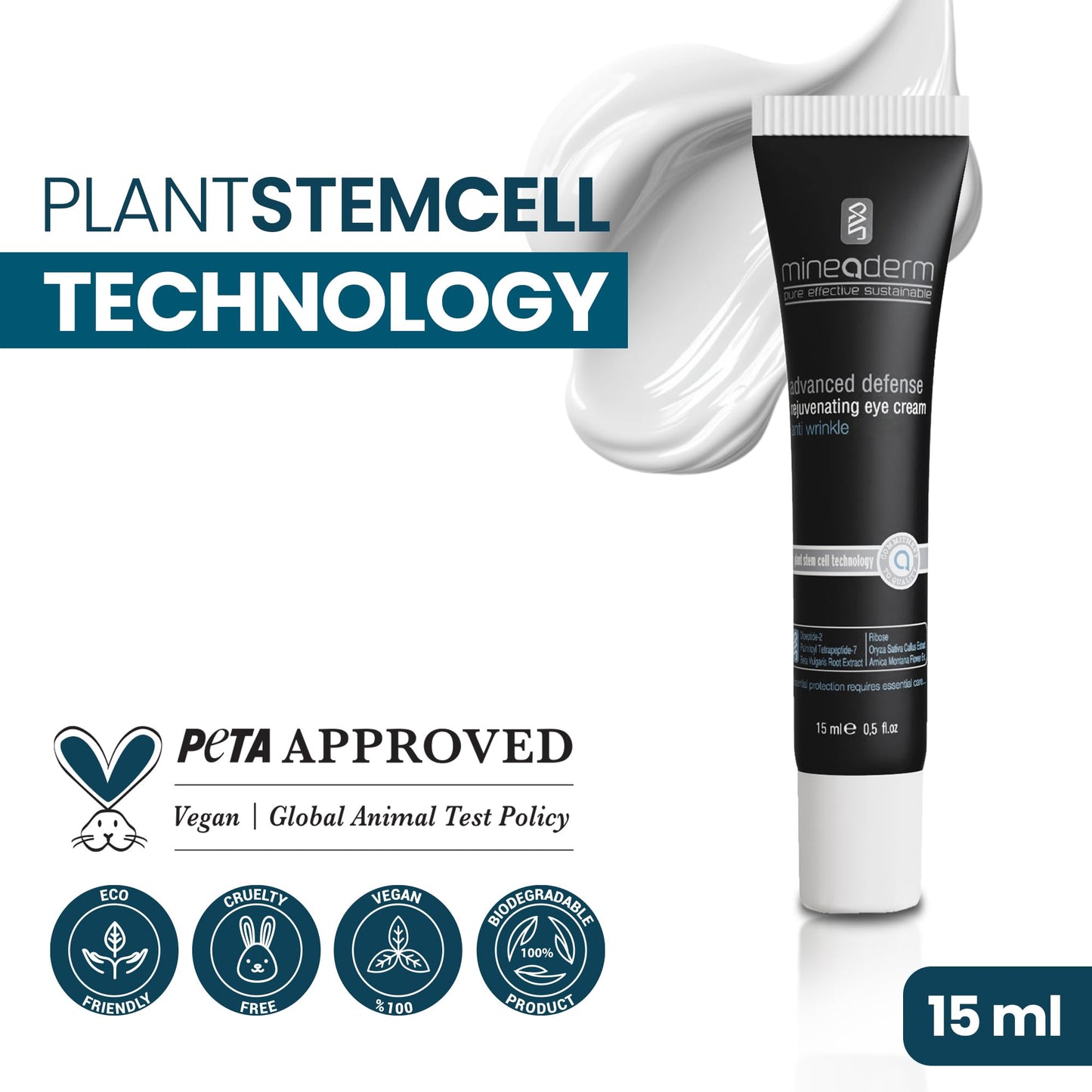 Mineaderm Advanced Defense Rejuvenating Eye Cream – Firming & Hydrating Formula with Peptides, Oryza Stem Cell & Eyeliss – Anti-Puffiness & Wrinkle Eye Treatment – 30 ml