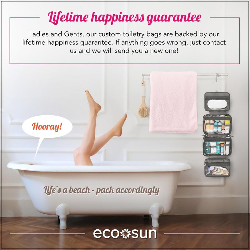 Eco Sun Hanging Travel Toiletry Bag - Water-Resistant Organizer for Bathroom Accessories | Grey