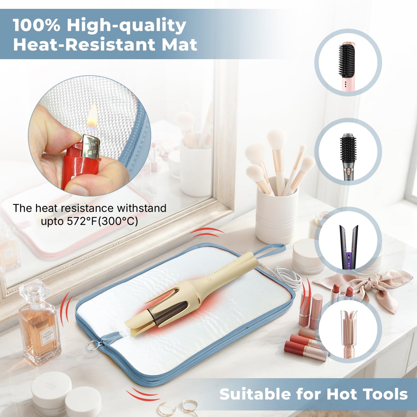 2 Pack Heat Resistant Travel Bag Organizer for Hot Tools Hair Dryer Flat Iron Curling Iron 2 in 1 Heat Proof Mat Portable Travel Essentials Bags
