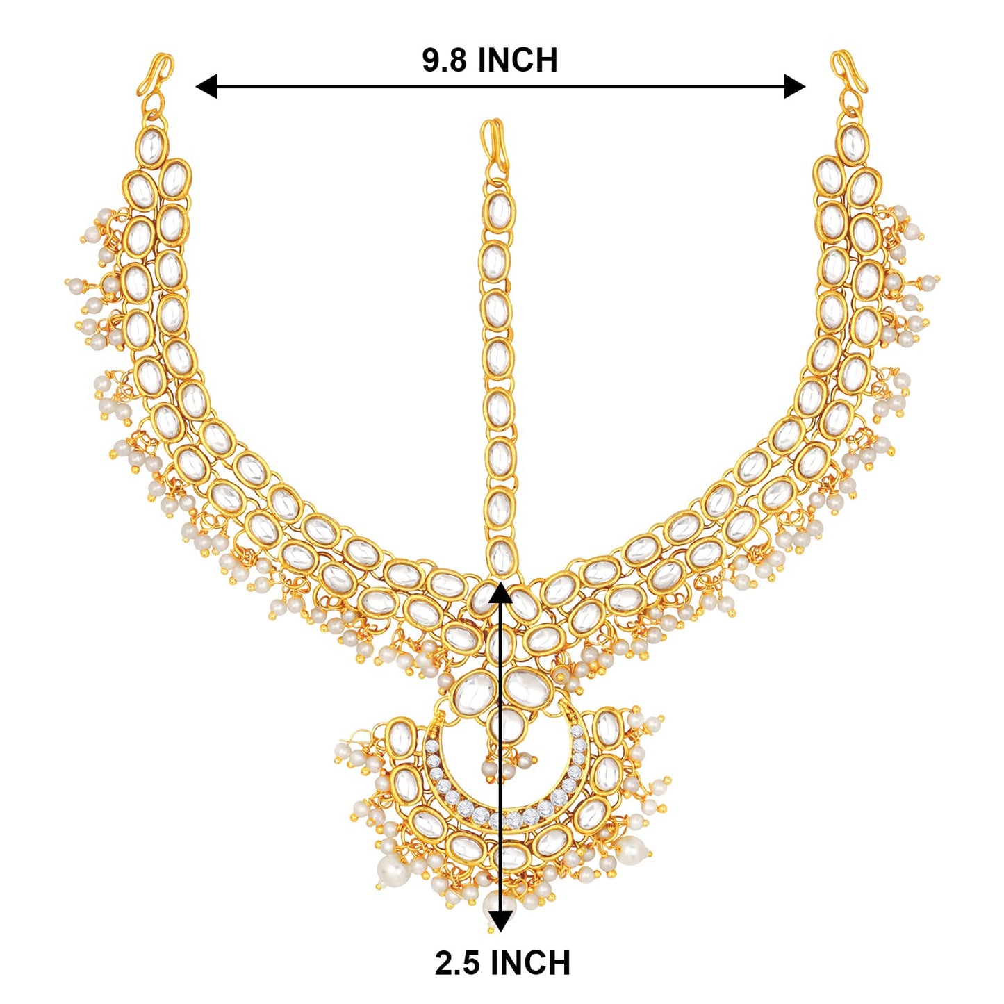 Aheli Traditional Red Kundan Pearl Maang Tikka Matha Patti for Women