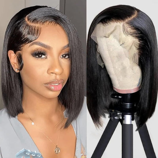 OPNGF Short Bob Wig Human Hair Glueless 13x4 Frontal Lace Wigs For Black Women 12 Inch Straight HD Bob Lace Front Wigs Human Hair Closure Short Bob Wig Pre Plucked Black Wig 180% Density