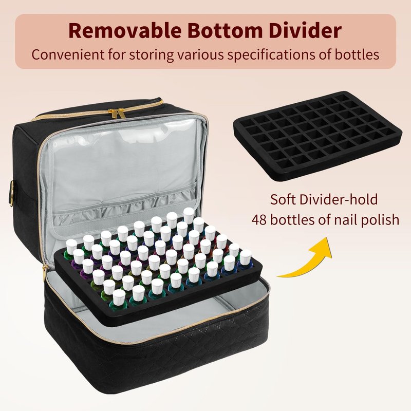 Boczif Nail Polish Carrying Case, Double-Layer Nail Polish Storage Bag- Fits Nail Dryer Lamp and 60 Bottles(15ml/0.5 fl.oz), Nail Polish Organizer bag with Dividers for Manicure Set