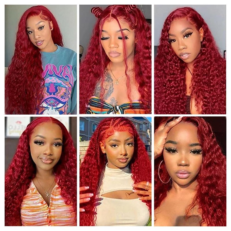 30 32 34 Inch DiexrLamx Hair Burgundy Bundles Braight Red Deep Wave Bundles 8A Grade Peruvian Virgin Hair 3 Bundles Hair Extensions 300g