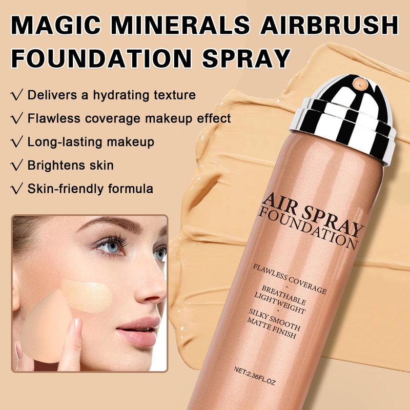 IONSGAKO Magic Minerals Airbrush Foundation Makeup Spray Silk Flawless Foundation Mist Makeup Full Coverage Foundation Breathable Long Lasting Natural Matte Finish for Mature Skin(Natural)