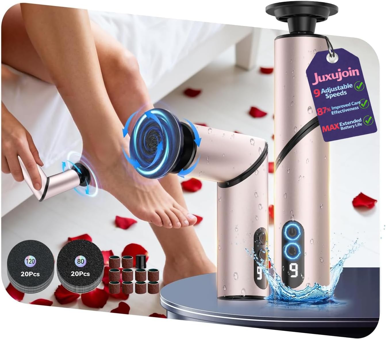 Electric Callus Remover - 5-in-1 Portable Foot Care Device | Removes 99.92% Calluses in 3 Mins, Pink