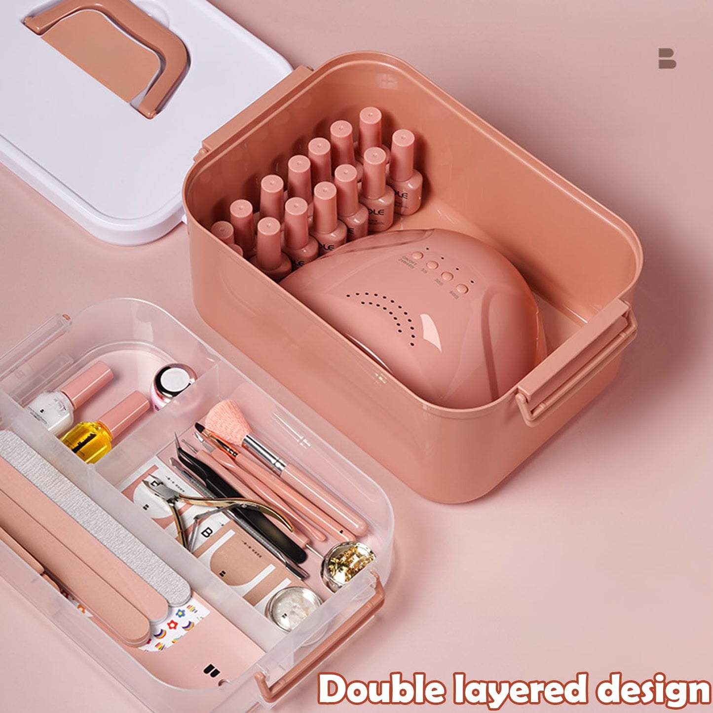 JforSJizT Portable Nail Care Organizer, Nail Dryer & Lamp, Travel Box with Removable Tray, Essential Oil, Orange