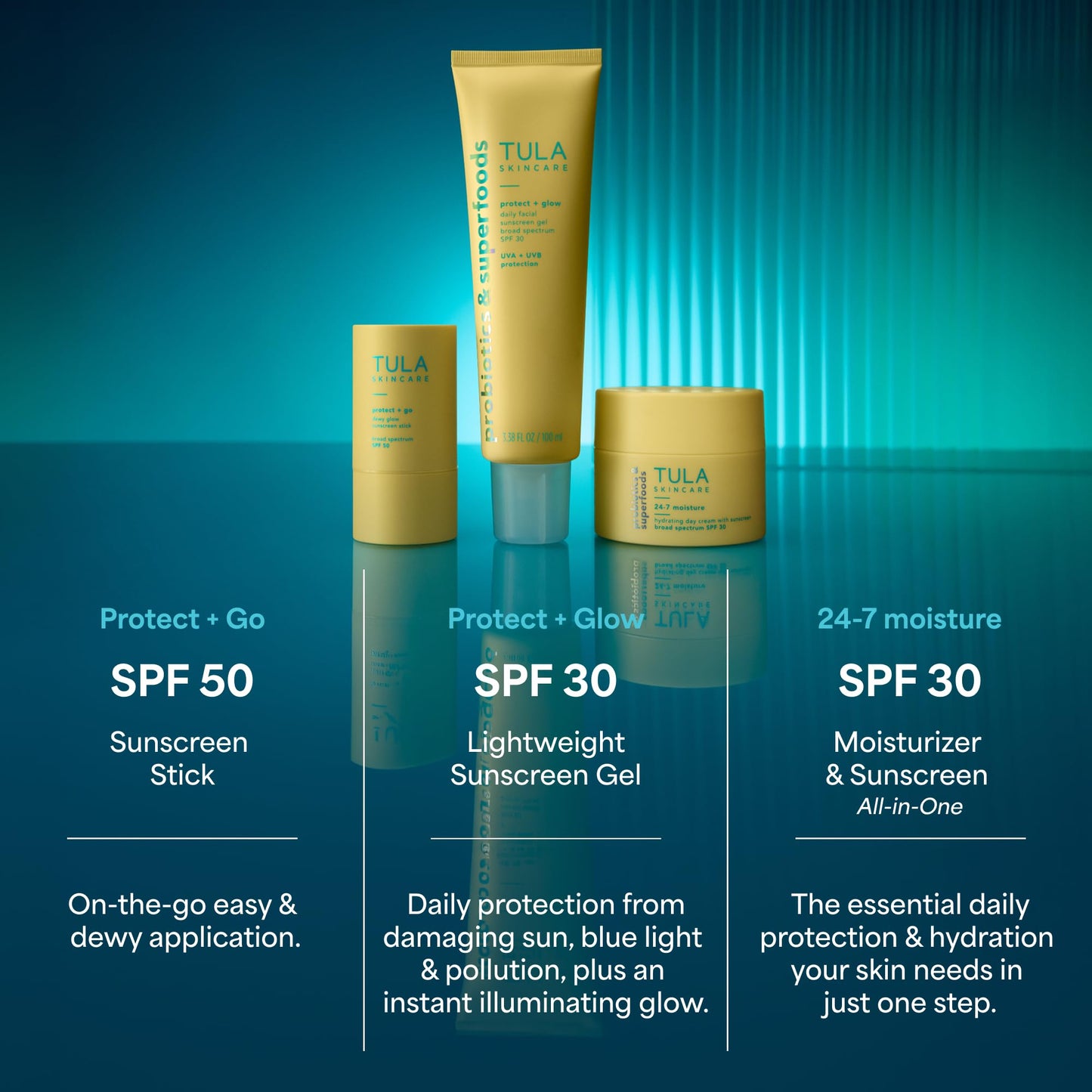 TULA Skin Care Protect + Glow Daily Sunscreen Gel Broad Spectrum SPF 30 - Skincare-First, Non-Greasy, Non-Comedogenic & Reef-Safe with Pollution & Blue Light Protection, Supersize, 3.38 oz