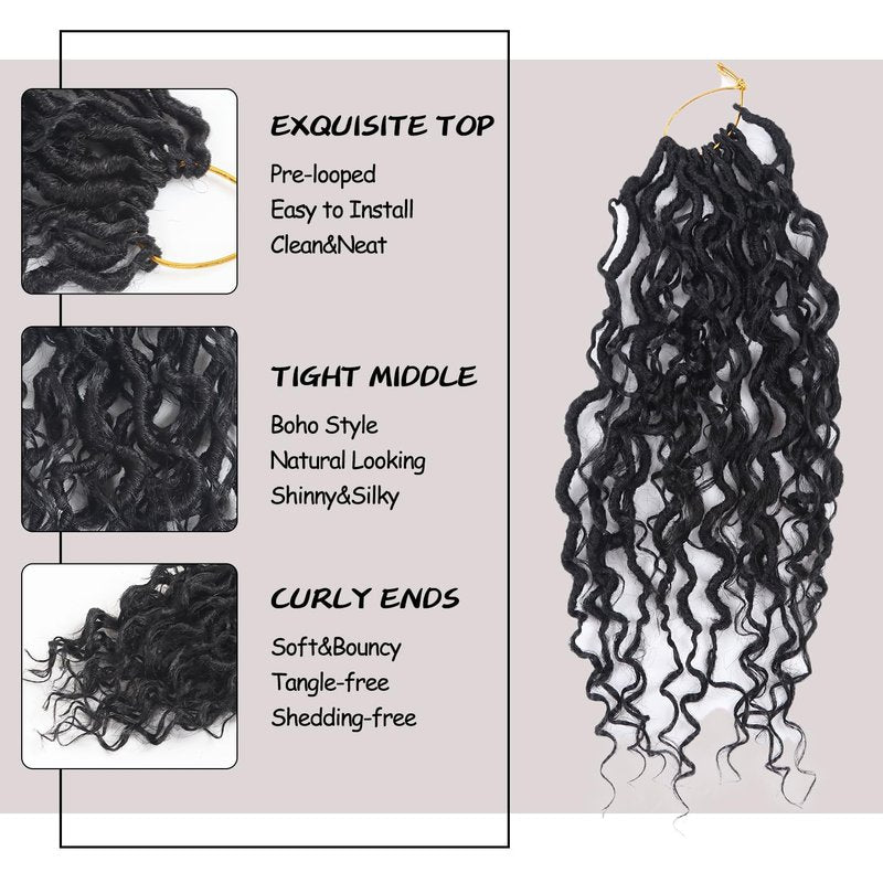 Goddess Locs Crochet Hair,Vemet 14 Inch 9 Packs Synthetic Faux Locs Crochet Hair for Black Women,River Locs Hair Extensions Boho Style Pre looped Faux Locs with Curly Ends