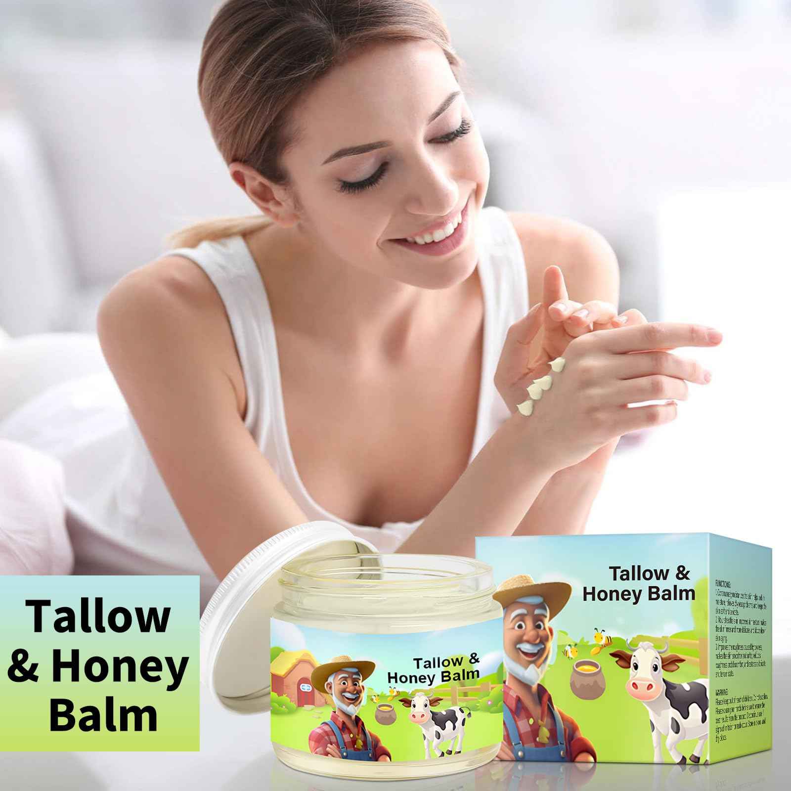 Abtiuey Tallow & Honey Balm, Based Supplies Handmade Beef Tallow Face Moisturizer for Skin, All-Natural with Grass-Fed Beef Tallow & Raw Wild Honey