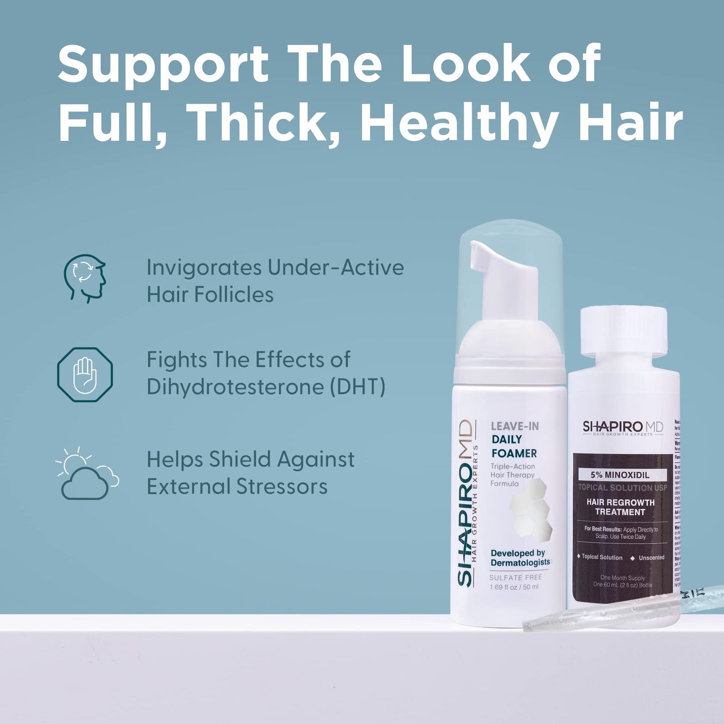 Shapiro MD Hair Growth Experts Mens Regrowth Travel Kit: Leave-In Foamer, 5% Minoxidil. Achieve Thicker, Fuller and Healthier Looking Hair, 1 Month Supply