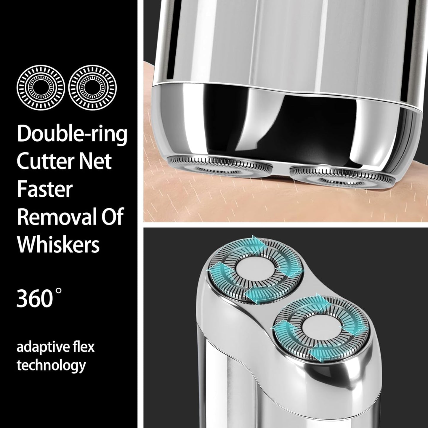 Mini Electric Shaver - Rechargeable Waterproof Dual Head Razor | Compact Travel Size for Men & Women (Silver)