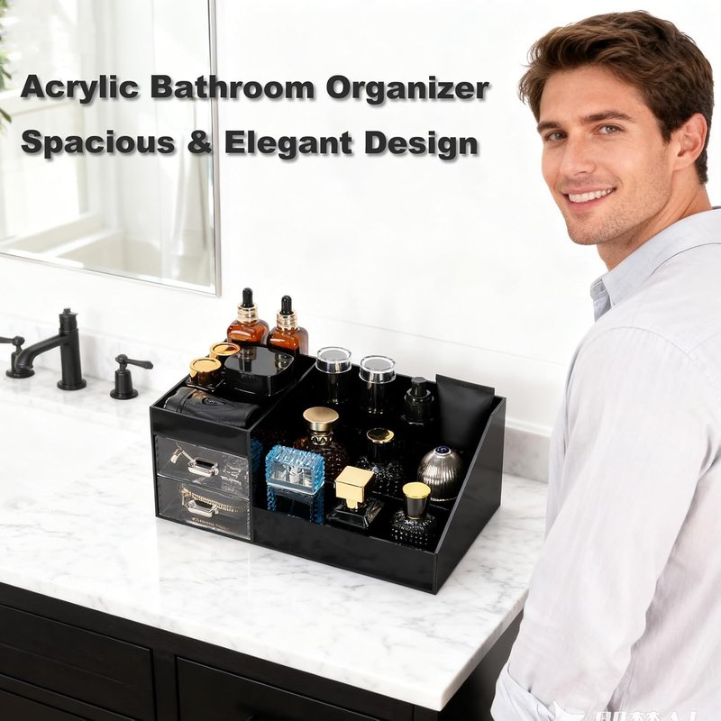 Acrylic Cologne & Watch Organizer for Men - Large Bathroom Vanity Storage & Dresser Caddy with Drawers