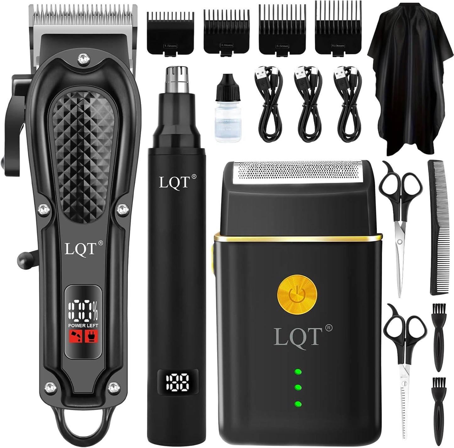 Hair Clippers for Men - 3-Piece Cordless Grooming Kit | Rechargeable Clipper, Foil Shaver & Nose Trimmer