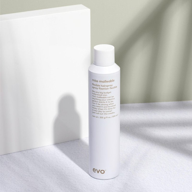 EVO Miss Malleable Flexible Hairspray - Strong Hold Hairspray, Malleable For Long Lasting Style, Shape Control & Brushable Finish - 9.0oz