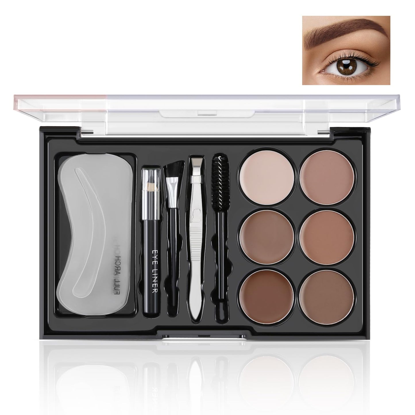Boobeen Eyebrow Gel, 6-color Eyebrow Makeup Kit with 4 Eyebrow Stencils, 2 Eyebrow Brushes, 1 Eyebrow Pencil and 1 Tweezer, Waterproof Long Lasting Eyebrow Pomade to Define & Shape & Fill Brows