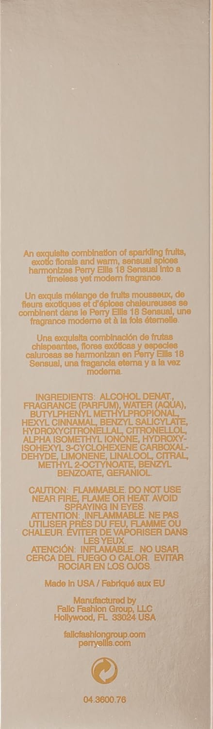 Perry Ellis 18 Sensual Eau De Parfum Spray for Women - 3.4 Oz | Elegant Fragrance