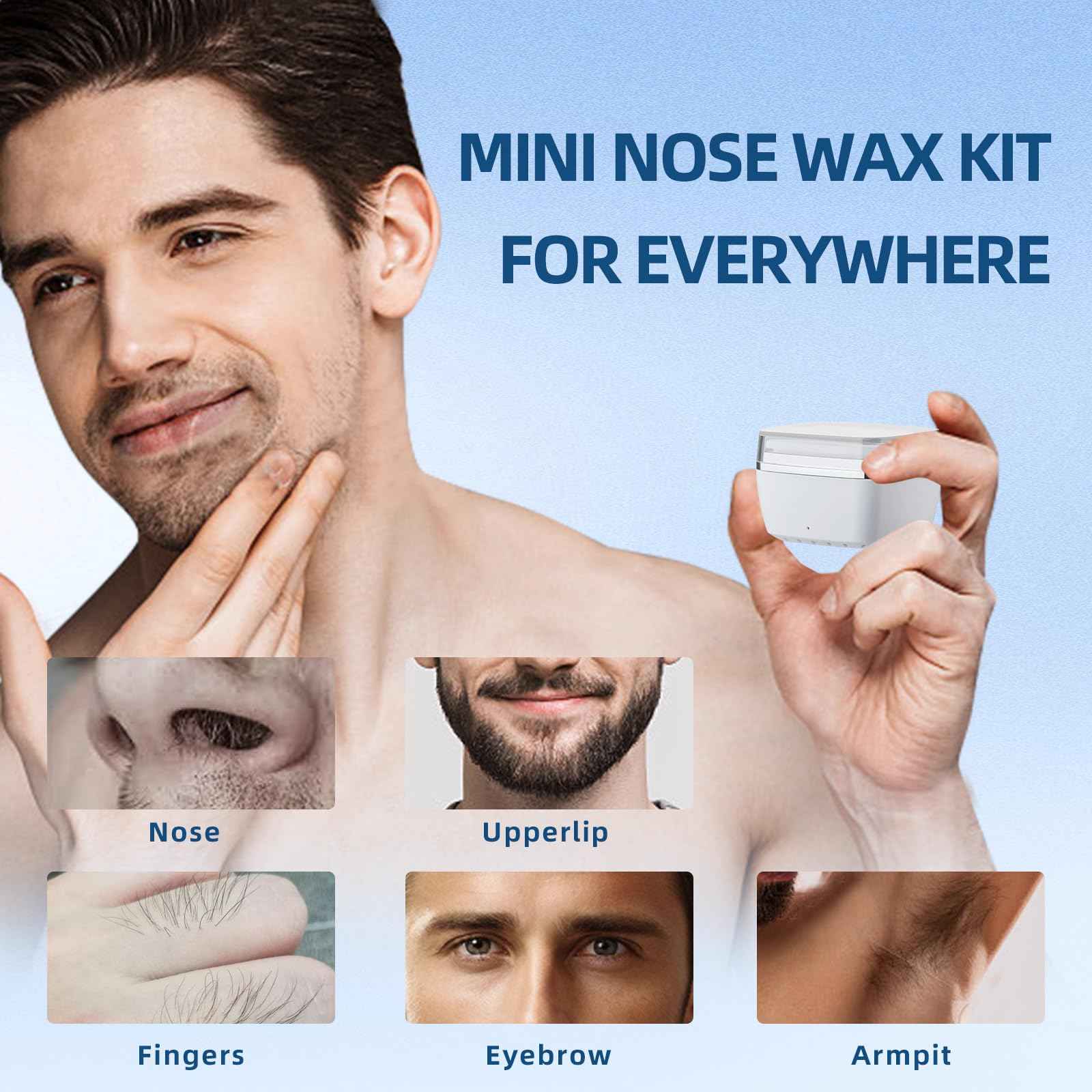 Nose Wax Kit Men Nose Hair Wax Kit with 50g Wax & 15 beard & 20 Wooden Stick & 30 Applicators USB Hair Waxing Kits Rapid Heating Constant Temperature Painless Easy