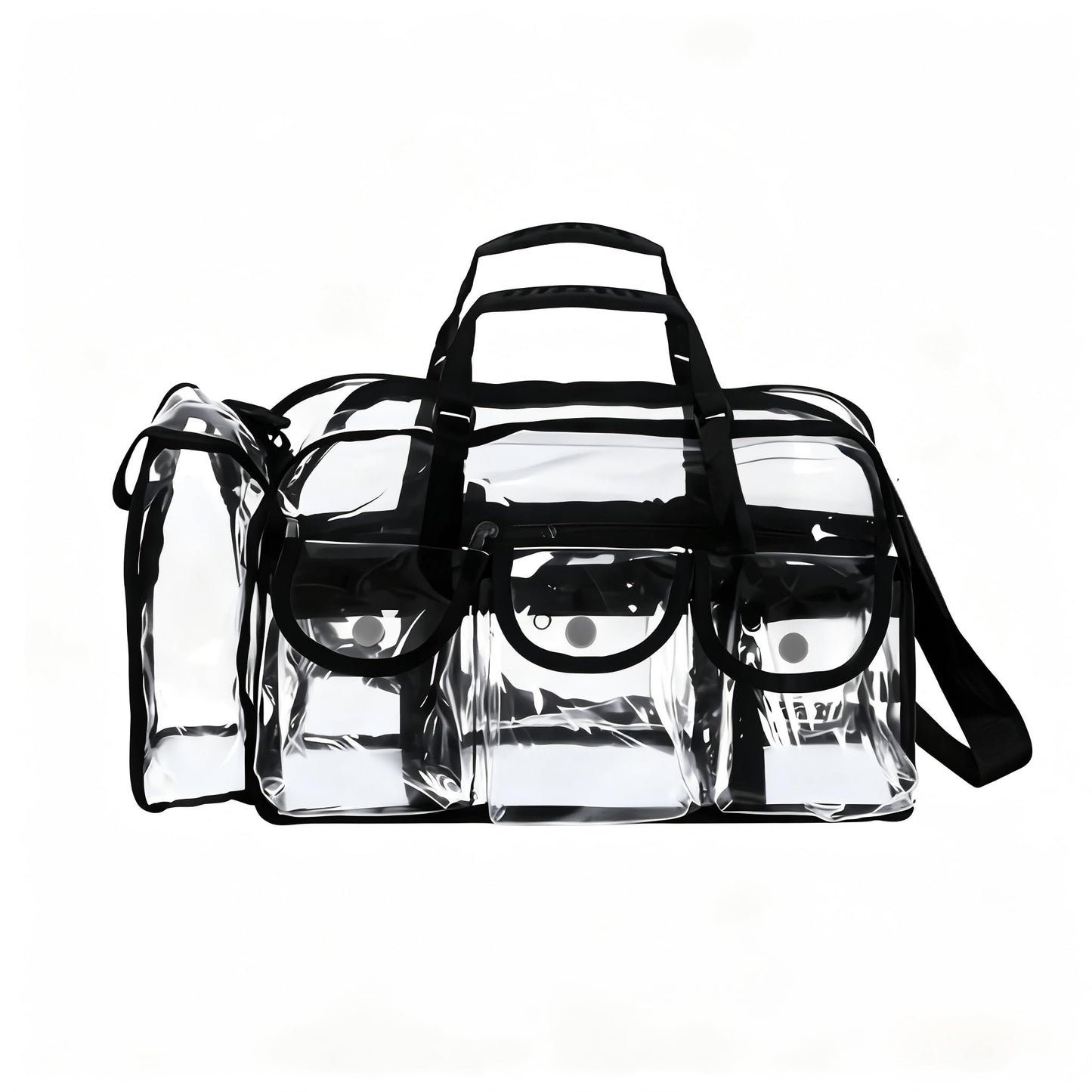 Jula Vance Large Clear Makeup Bag - Professional Transparent Vinyl PVC Makeup Kits Organizer for MUA Carry All Artist Traveling Cosmetic with 4 External Pockets & Tissue Holder