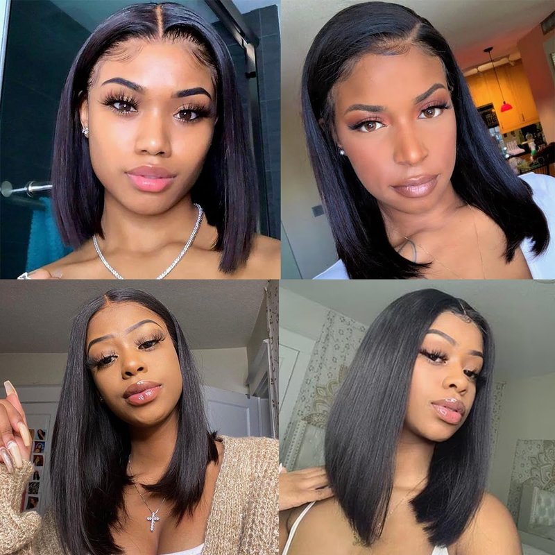 Skinlike HD Lace Closure Human Hair Straight Short Bob Human Hair 13X4 Real 180% Density Wigs For Black Women 0.10mm Ultra-thin Lace Glueless Pre-Plucked With Baby Hair Free Part Wig (18inch)