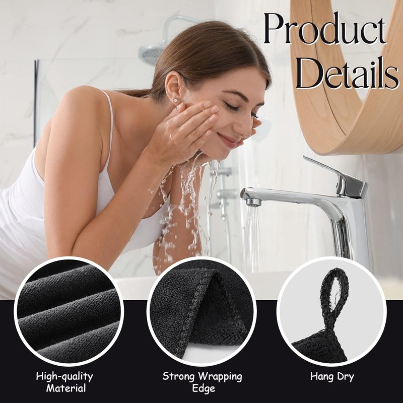 Macarrie Makeup Remover Towels - 36 Pcs Soft Microfiber Face Wash Cloths | Quick Dry, Black