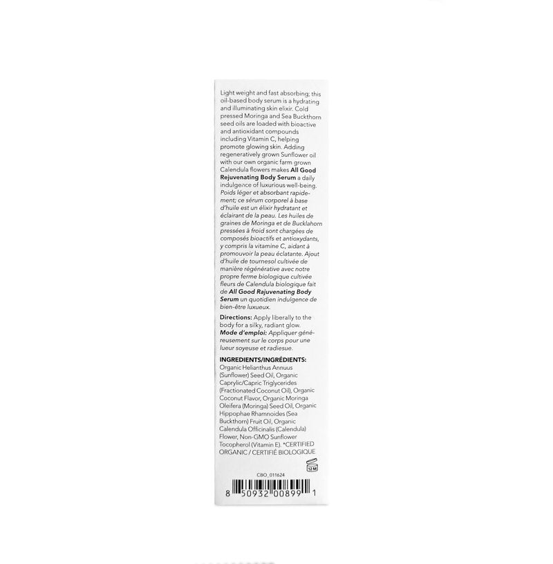 All Good Rejuvenating Body Serum for Men & Women - Calendula, Moringa, Sea Buckthorn & Essential Oils - Lightweight, Moisturizer & Replenishing Serum - Made in USA - 3oz (Coconut)