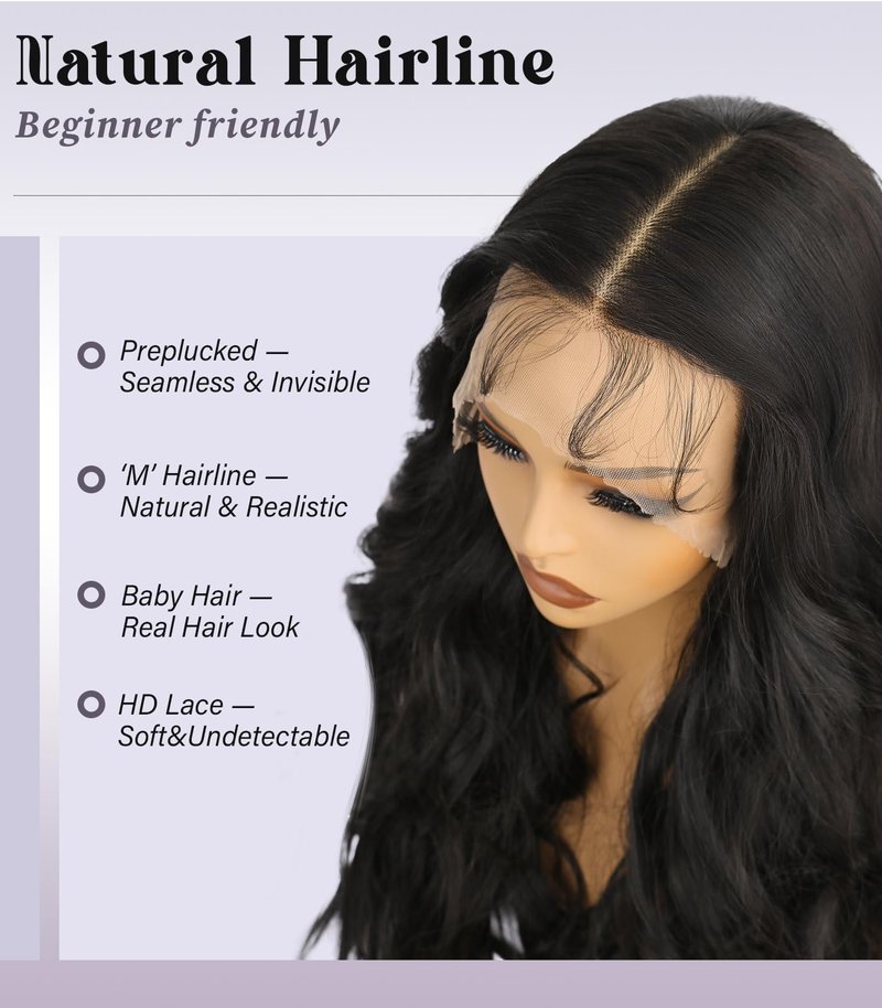 SISICLOUD Black Synthetic Lace Front Wig 13×4 HD Lace Glueless Wigs for Woman Pre Plucked Hairline Long Wave Free Part Wig with Baby Hairs 26 Inches Beginner Friendly