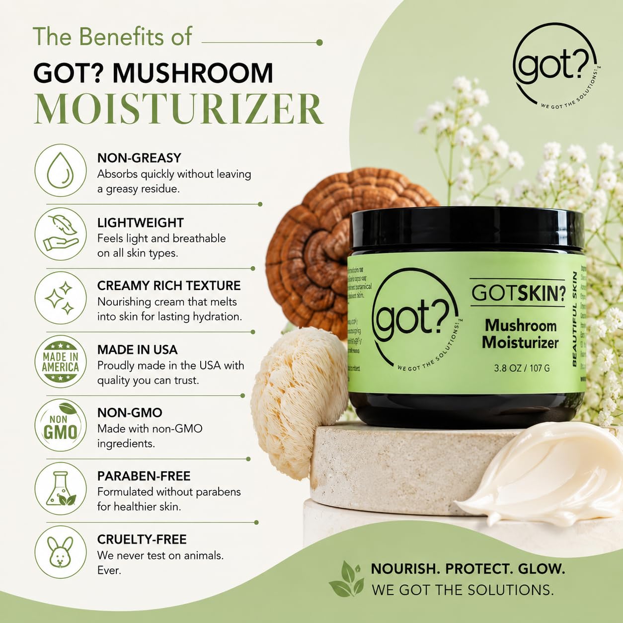Got? Mushroom Face Moisturizer, Hydrating Face Cream with Reishi, Chaga, Cordyceps & Lion's Mane Mushrooms, Shea Butter & Vitamin E for Men & Women, 3.8 oz