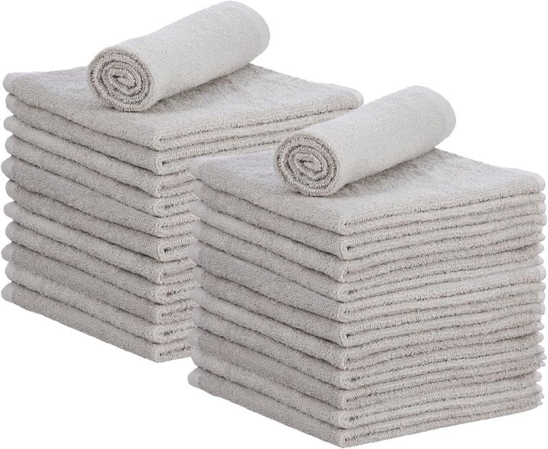 Cotton Terry Washcloths - 100% Cotton Spa Towels for Body & Face | Grey, 16"x16" (24 Pack)