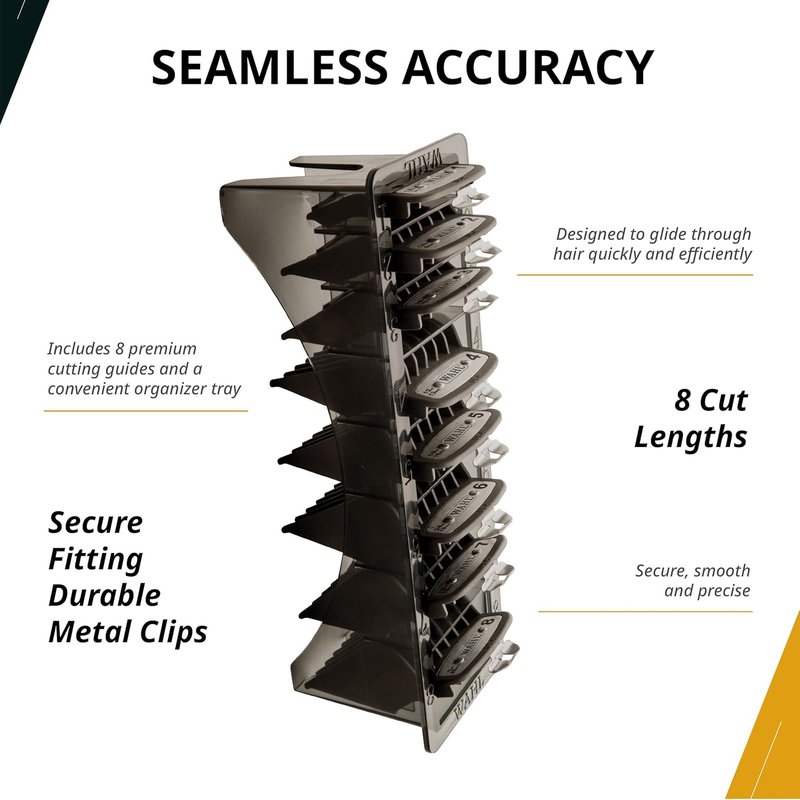 Wahl Professional Premium Cutting Guides - #1 to #8 with Durable Metal Clips & Organizer
