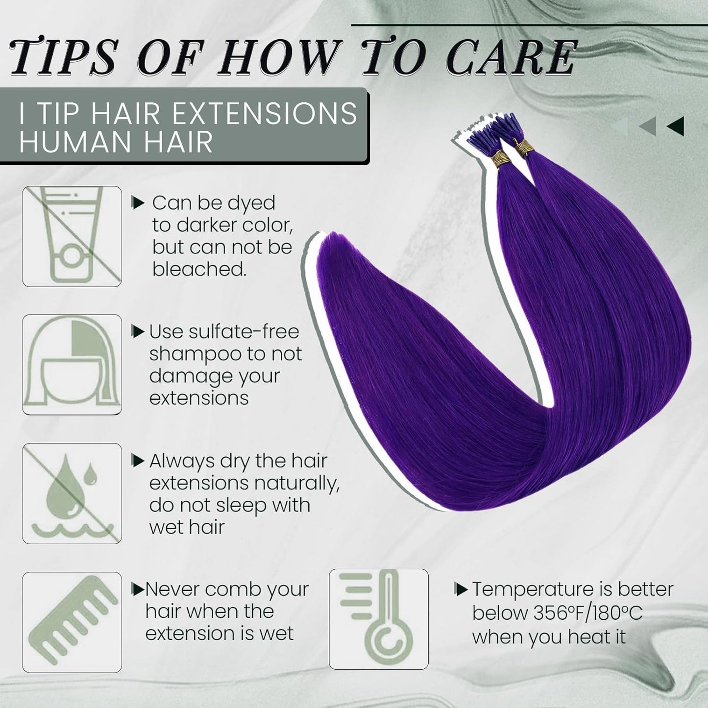 RUNATURE I Tip Hair Extensions - Purple Highlight Human Hair | 16 Inch, 20g, Soft & Smooth for Easy Maintenance