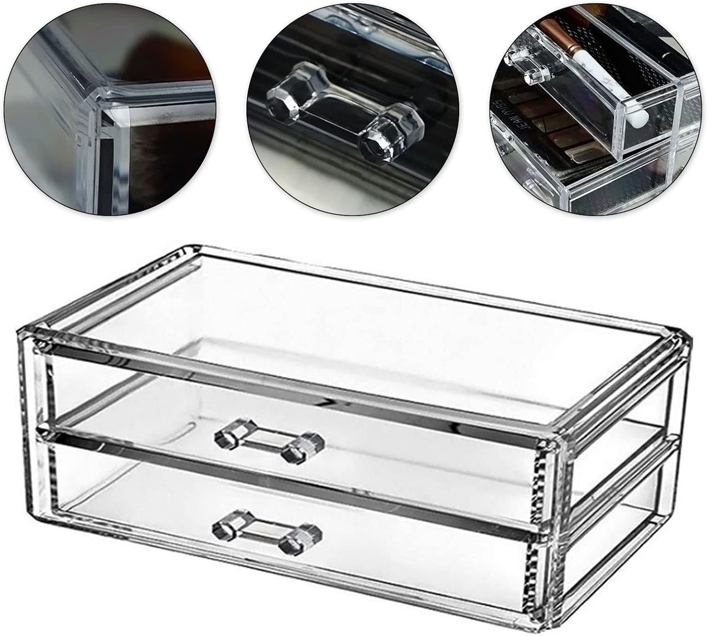 Acrylic Makeup Organizer - 2 Drawer Transparent Storage Box for Jewelry & Cosmetics | Dustproof Vanity Display