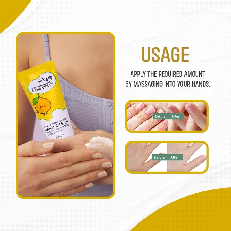 esfolio Yuja Vitamin C Hand Cream – Deep Hydration with Yuja Extract – Nourishing, Fast-Absorbing Hand Moisturizer for Dry, Rough Skin – Korean Skincare for Soft & Smooth Hands (3.38 OZ/100ML)