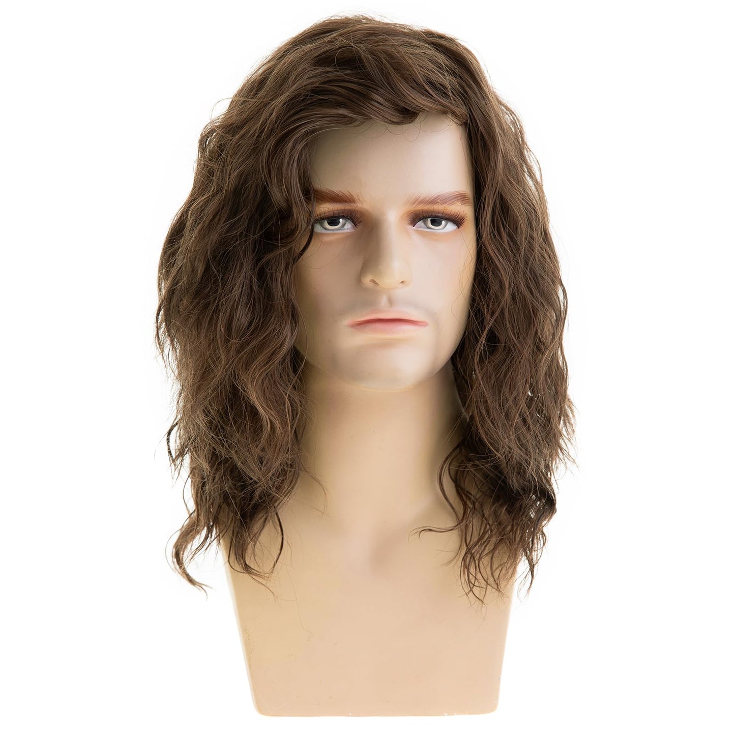 RicHyun Short Brown Wavy Wigs for Men Synthetic Heat Resistant Cosplay Party Hair Wig